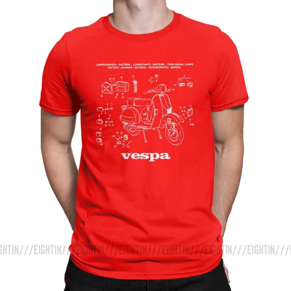Vespa футболки запчасти скутер Италия уникальный ретро мотоцикл велосипед футболка мужская короткий рукав Винтаж тройники очищенный хлопок - Цвет: Красный