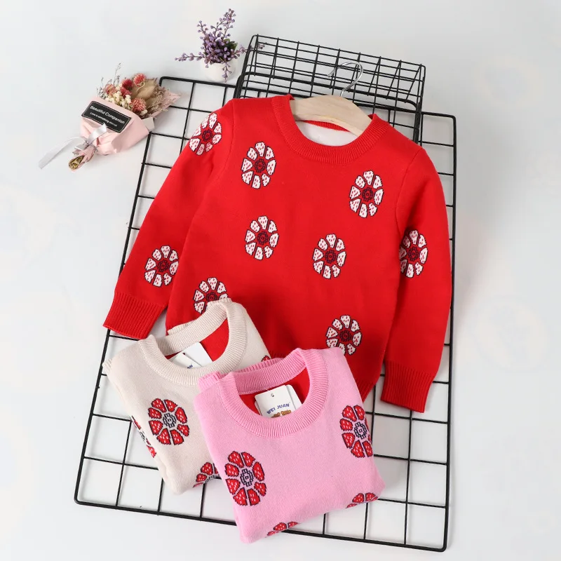 

Girl'S Sweater Double Layer Pullover Crew Neck Flower Korean-style Sweater 2019 Fall And Winter Clothes KID'S Jacket