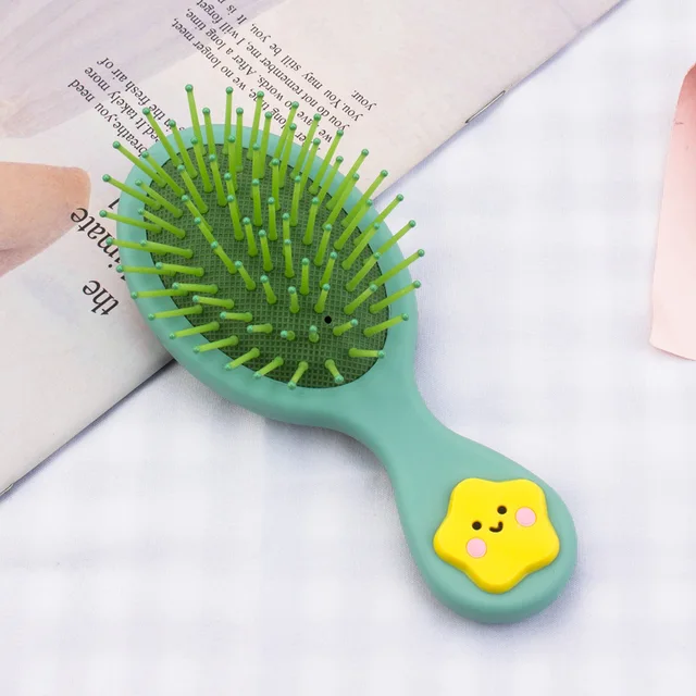 New Girl Cute Portable Mini Folding Massage Hair Comb Airbag Round Travel Hair Brush With Mirror Anti-static Hair Accessories Handle Green