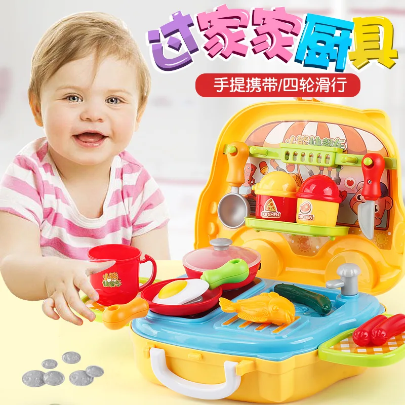 Vehicle Models Hand Doctor Set Cosmetics Case Kitchen Play House Toys Educational Tableware Hand Travel Lugguge with Roller