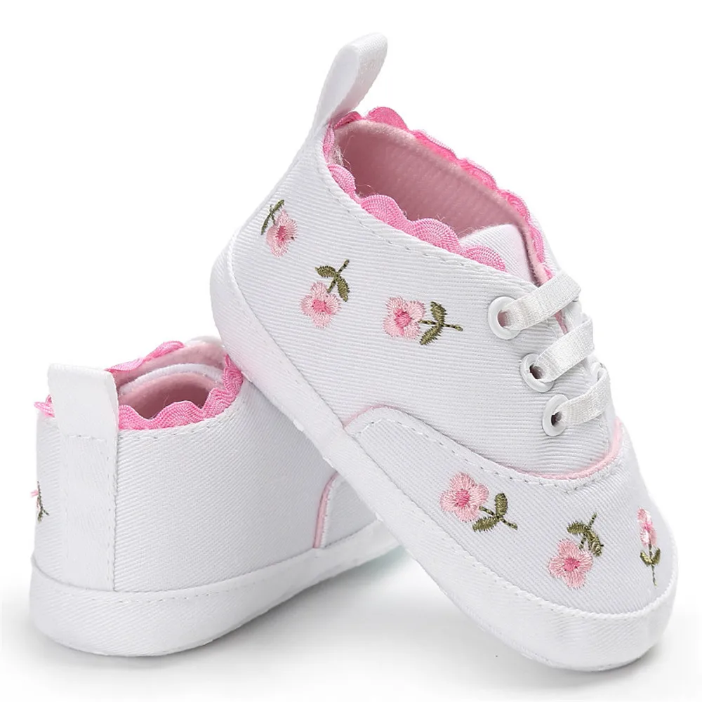 Pudcoco Cute Baby Girl Crib Shoes Newborn Flower Embroidery Soft Sole Prewalker Sneakers