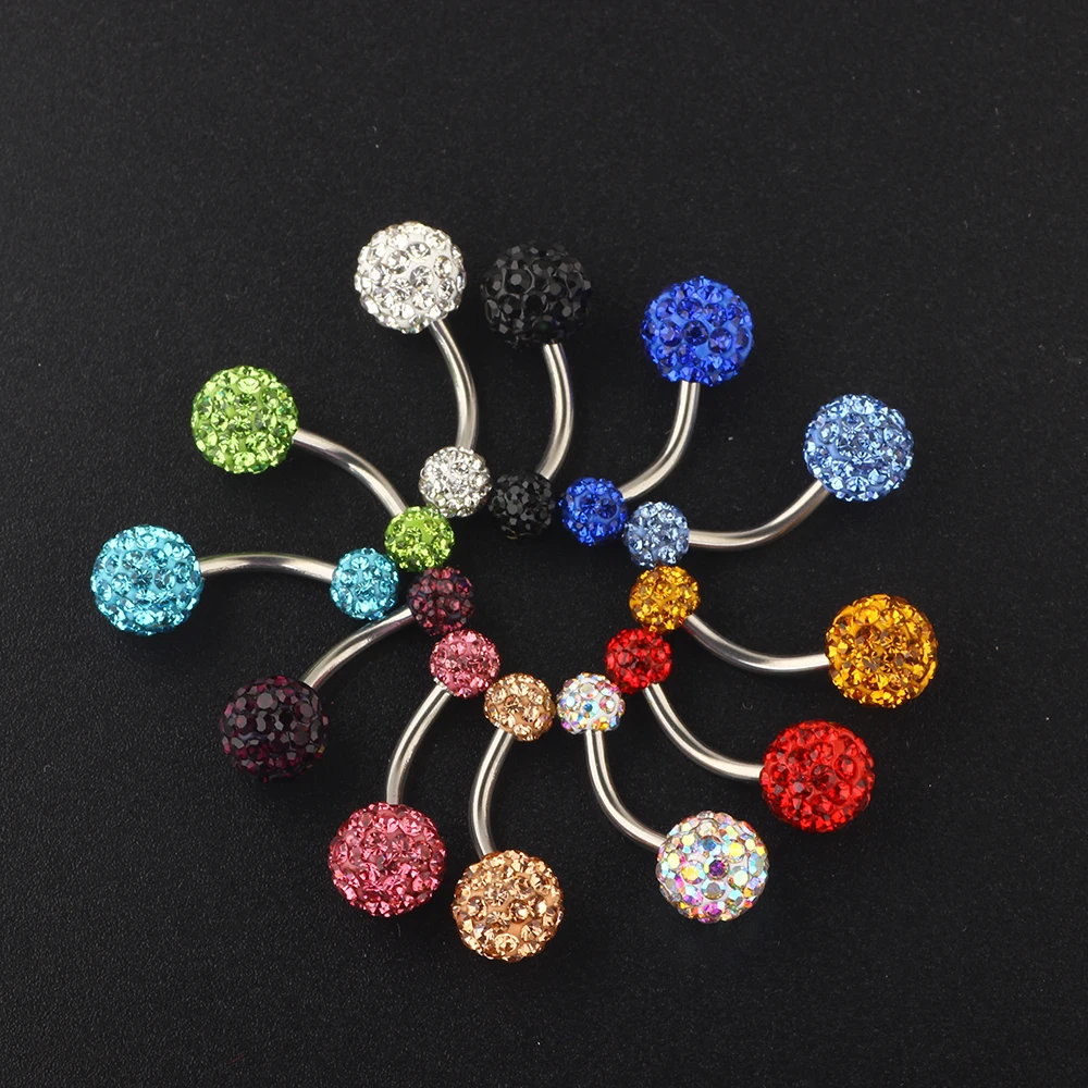 JUNLOWPY 14g Stainless Belly Button Rings Curved Barbell Banana Navel Bar Crystal Tragus Earring