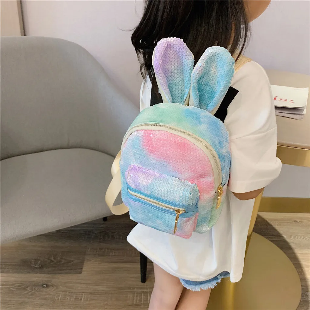 

Female anti-theft backpack classic PU leather Summer Cute Shoulder Bag Personality Wild Parent-child Sequin Rabbit Backpack #729