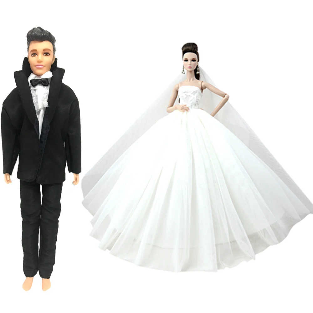 Nk 1X Fashion Doll Abito Da Sposa Per Barbie Ken Doll Princess Evening Part Outfit Coppia Vestiti Groom Suit Accessori Jj