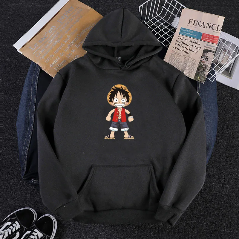 

2020 autumn new One piece print Men's sweatshirt Cartoon Luffy anime Black hoodie Oversized fashion hip hop japanese streetwear