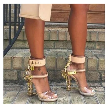 

Kaeve Open Toe Padlock Spiked High Heels Transparent PVC Rihanna Style Crystal Sandal Rhinestones Party Wedding Shoes
