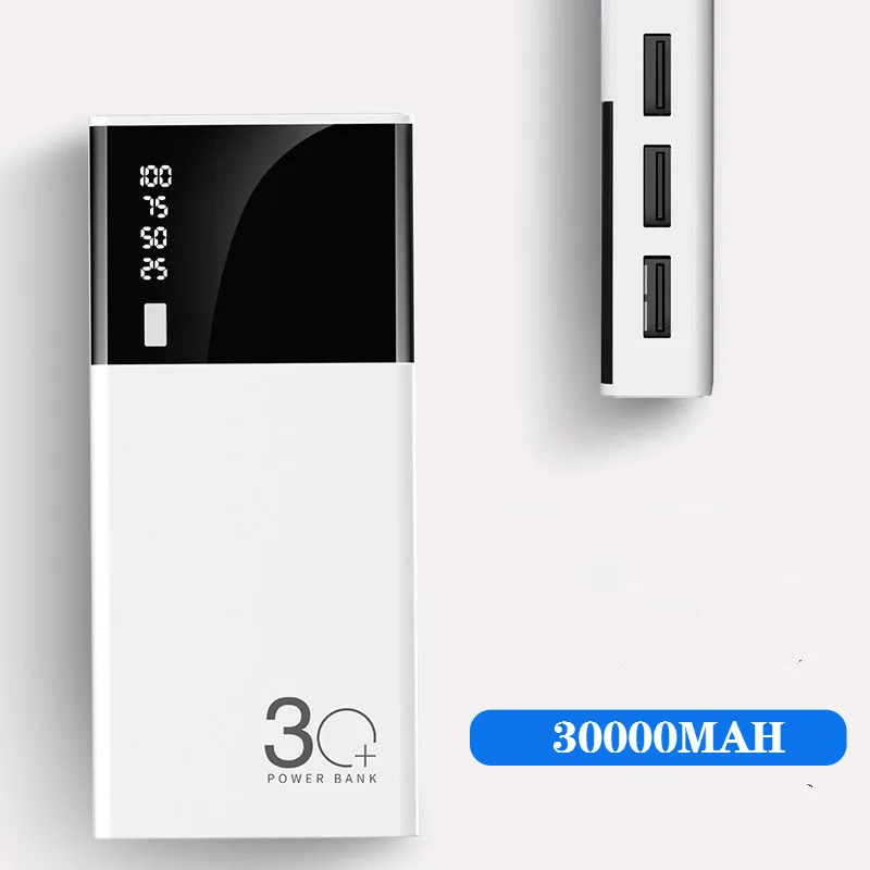 Зеркало 30000mah внешний аккумулятор повербанк 3 USB LCD Внешний портативный мобильный