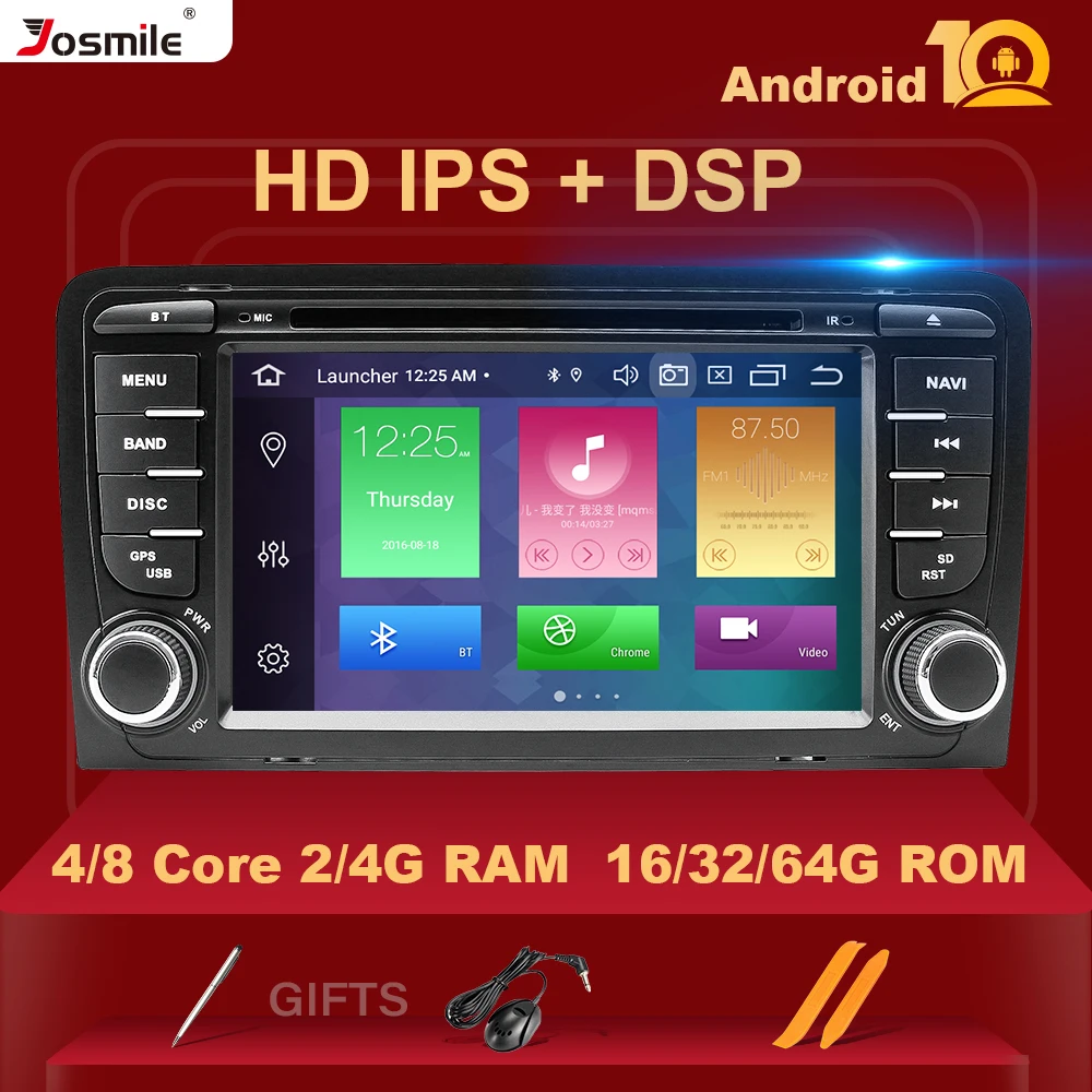 Автомобильный мультимедийный DVD плеер IPS DSP 4 Гб 2din Android 10 для Audi A3 8P S3 2003 2012 RS3 Sportback
