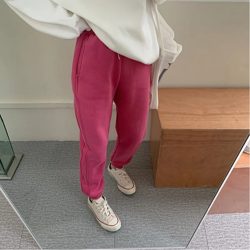 

Autumn Winter Women's Trousers Warm Velvet Thick Wild Solid Color Simple Elastic Waist Casual Sports Pants