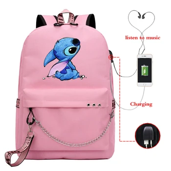 

Disney Cartoon Stitch Usb Charge Backpack Boys Girls School Bag Men Women Rucksack School Bag Teens Daily New Chain Knapsack