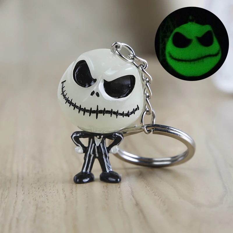 

hot The Nightmare Before Christmas Keychain Jack Skellington Key Ring mask The head glow in the dark action figure toy key chain