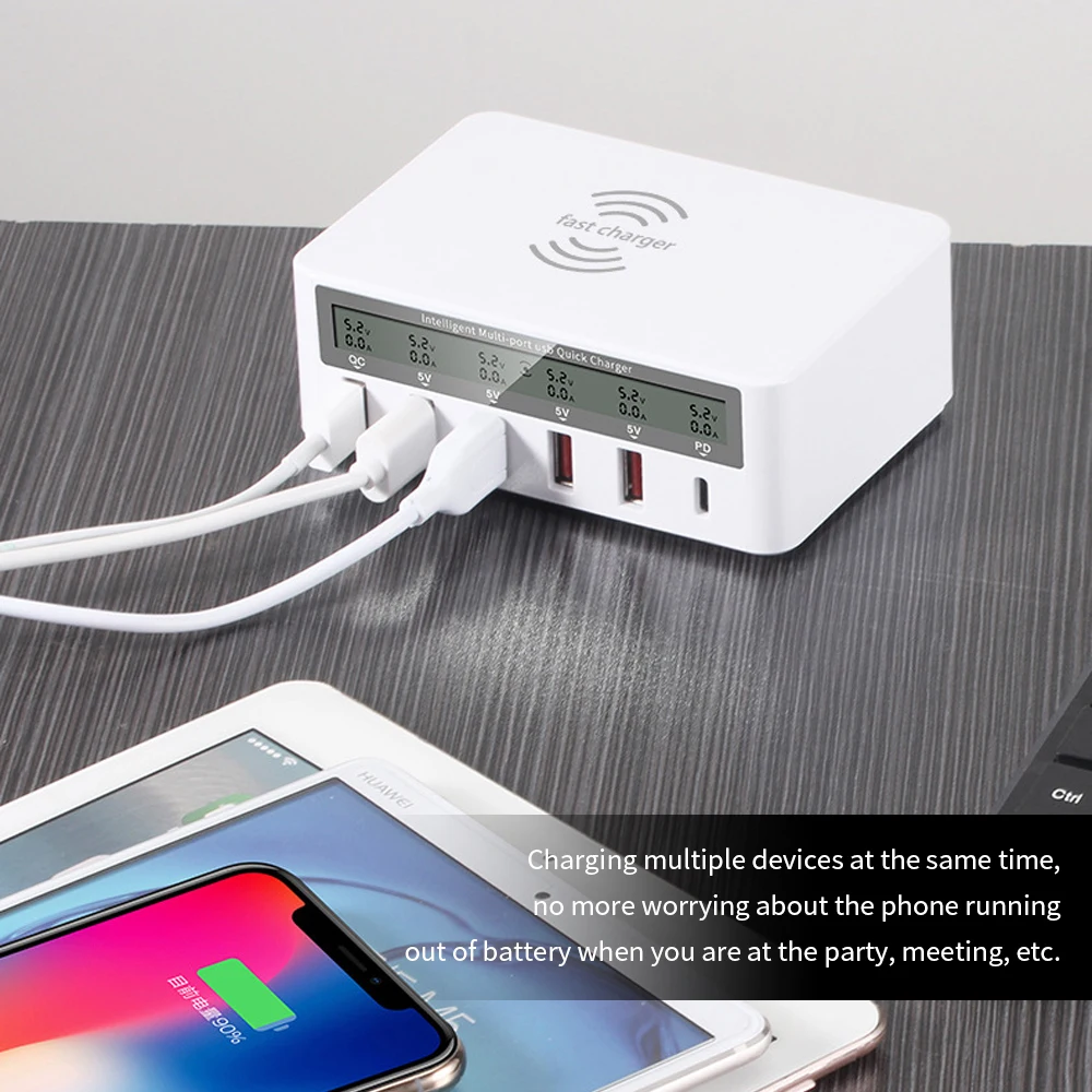 818 интеллектуальное многопортовое USB быстрое зарядное устройство адаптивный ЖК-дисплей беспроводной порт быстрой зарядки type-C