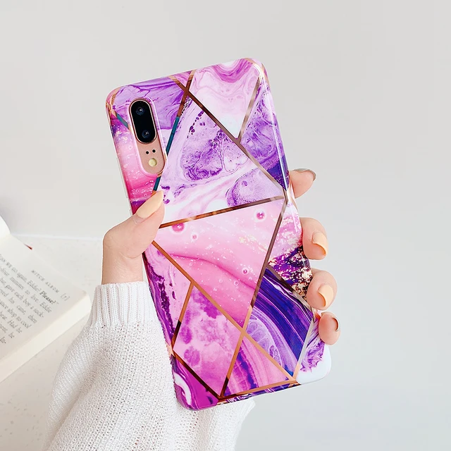LOVECOM Plating Geometric Marble Phone Case For Huawei P40 Pro P30 P20 Lite Pro Mate 30 20 Lite Glossy Soft IMD Phone Back Cover
