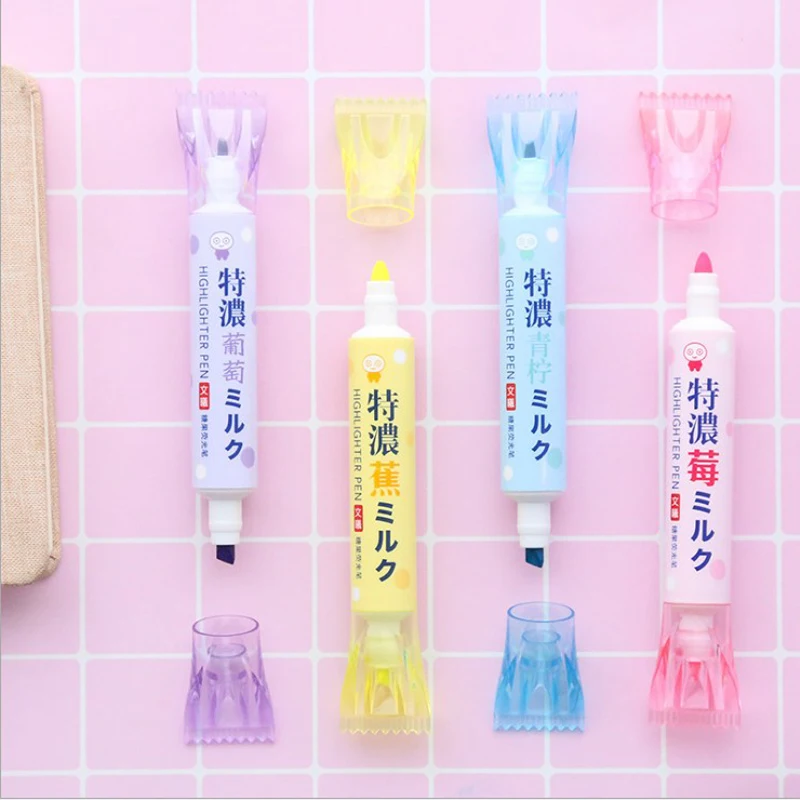 

AngelHere Store 1 Pcs Kawaii Double-head Highlighter Multi-color Pen Stationery Marker Pen for DIY Scrapbooking Scholol Supply