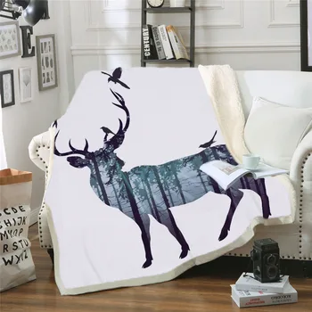 

Elk Floral Moose Sherpa Blanket Flower Reindeer Bedspread Velvet Plush Beds Blanket Mantas Para Cama