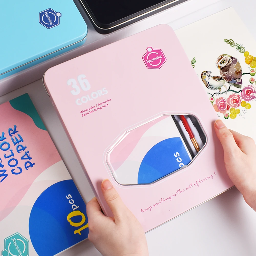 

36 Colors Solid Watercolor Paint Set Portable Painting Pigment Full Kit Iron Box Gift for Beginner Student Artist Art Supplies