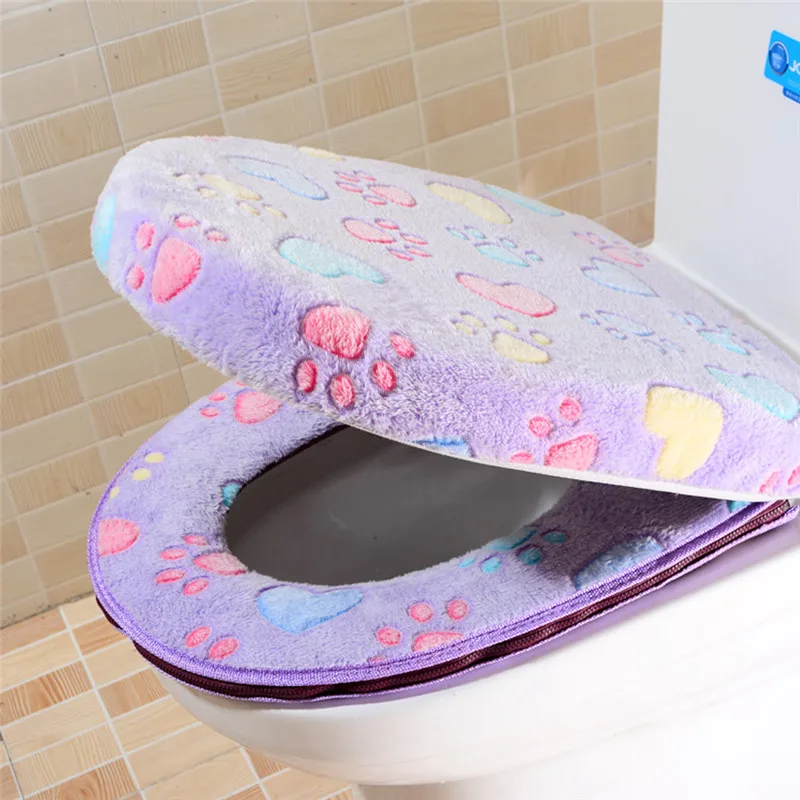 Purple Роскошный чехол для унитаза из плотного бархата кораллового цвета, мягкий теплый чехол для унитаза на молнии, водонепроницаемый чехол для унитаза - Цвет: Purple