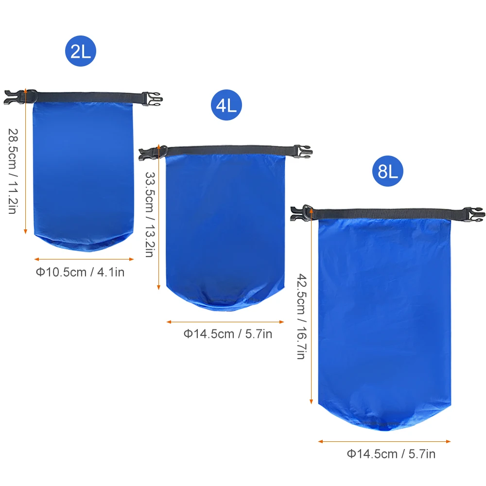 3 Pack Folding Waterproof Bag 2L+4L+8L Ultralight Dry Sacks Dry Bag for Outdoor Camping Hiking Traveling Kayaking Fishing