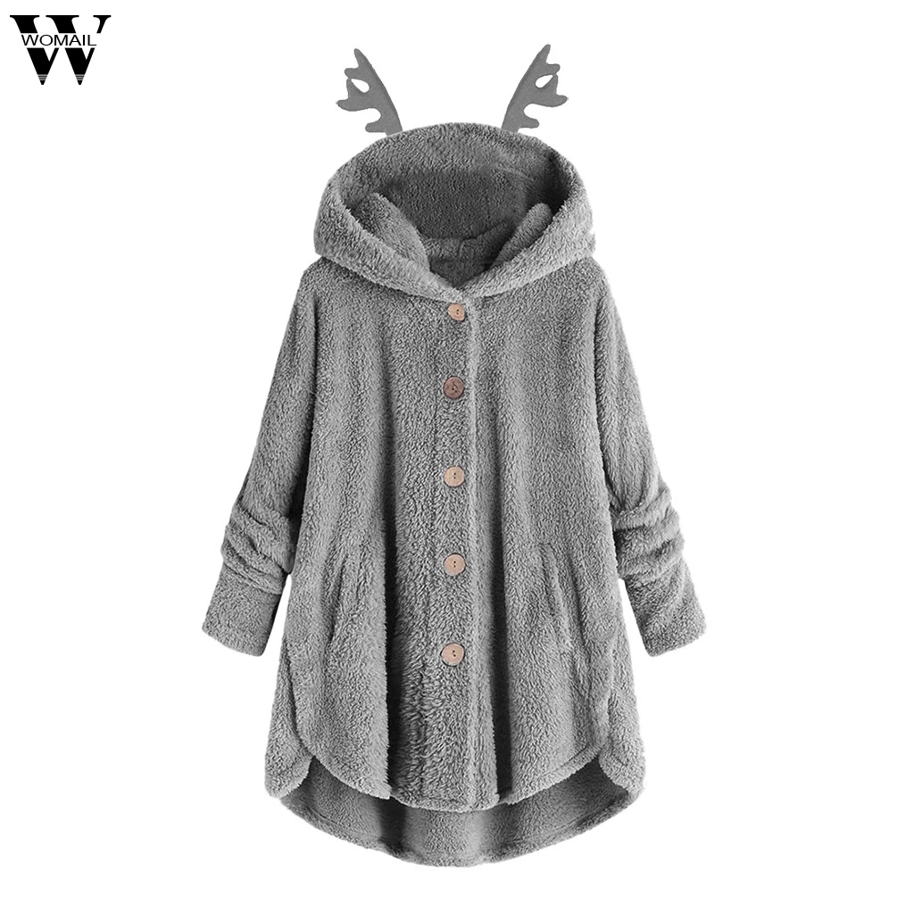 Womail, рождественское пальто для женщин, зимнее пальто из искусственного меха, Толстого размера плюс, пушистая плюшевая куртка на пуговицах, Дамское осеннее пальто, верхняя одежда O24