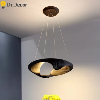 

Nordic White and Black Led Pendant Lights Creative Art Ellipse Restaurant Living Room Pendant Lamp Aluminum Hanglamp Luminaria