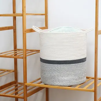 

Cotton Rope Basket Blanket Storage Bucket Basket With Long Handles Decorative Clothes Hamper Basket Extra Large Baskets