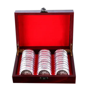 

30Pcs 21.5cm Round Coins Container Display Storage Box Wooden Case for Coin Collection