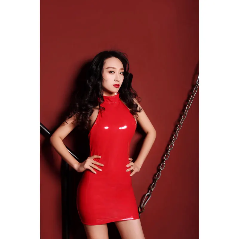 Shiny Wetlook Faux Leather Dress Latex Dress Open Back Halter Mini shiny-wetlook-faux-leather-dress-latex-dress-open-back-halter-mini