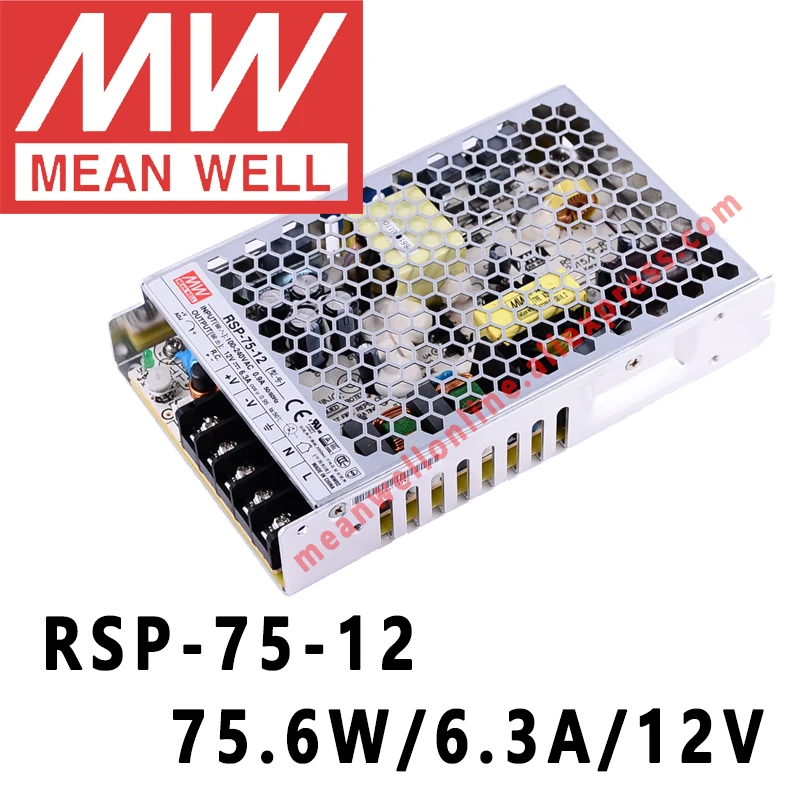

Mean Well RSP-75-12 meanwell 12VDC/6.3A/75,6 W одиночный выход с функцией PFC источник питания Интернет-магазин