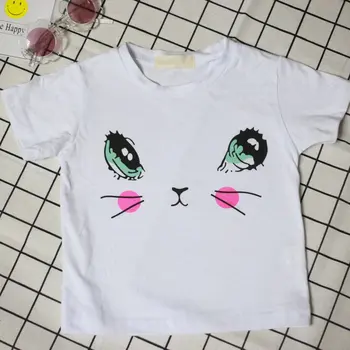 

Summer Fashion Lovely Short-sleeved T-shirt Round-neck T-shirt with Cat's Big Eyes Pattern Unisex for Boys & Girls