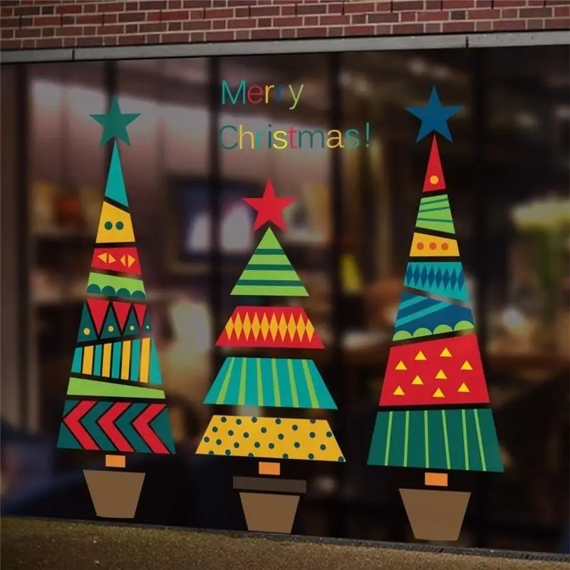 Merry Christmas Tree Star Wall Stickers Home Decals Living Room Decorations DIY PVC Festival Window Decor Supplies | Дом и сад