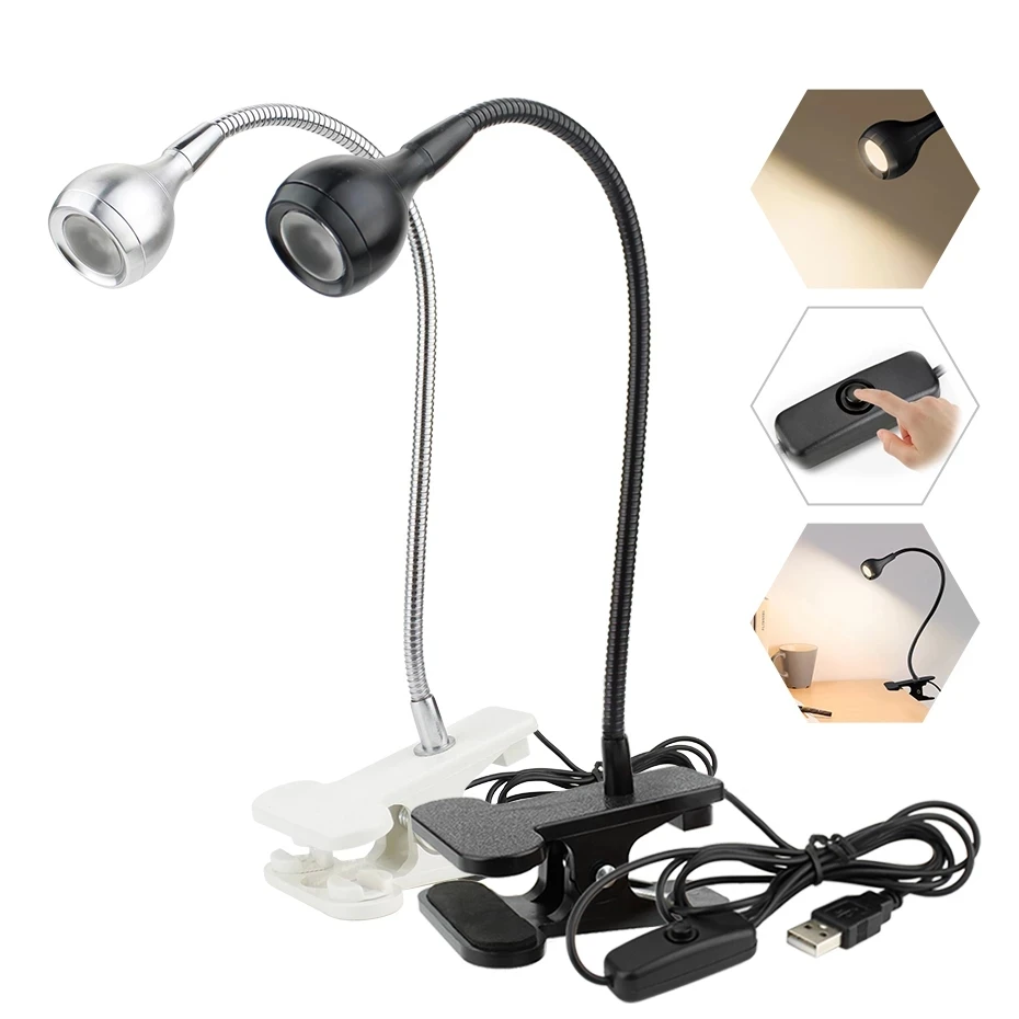 USB Power Supply Desk Lamp with Clip Holder Rechargeable USB Led Table Lamp Flexible Foldable Eye Protection Reading Book Lights