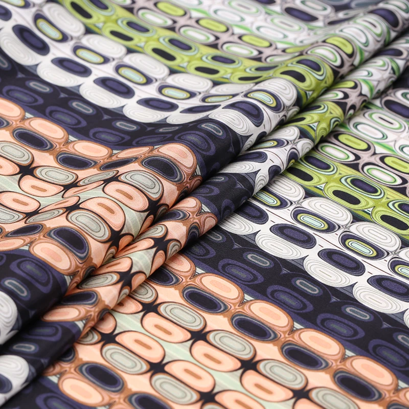 

114CM Wide 16MM Geometry Stripe Print Thin Silk Crepe de Chine Fabric for Summer Dress Jacket Pants B215
