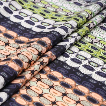 

114CM Wide 16MM Geometry Stripe Print Thin Silk Crepe de Chine Fabric for Summer Dress Jacket Pants B215