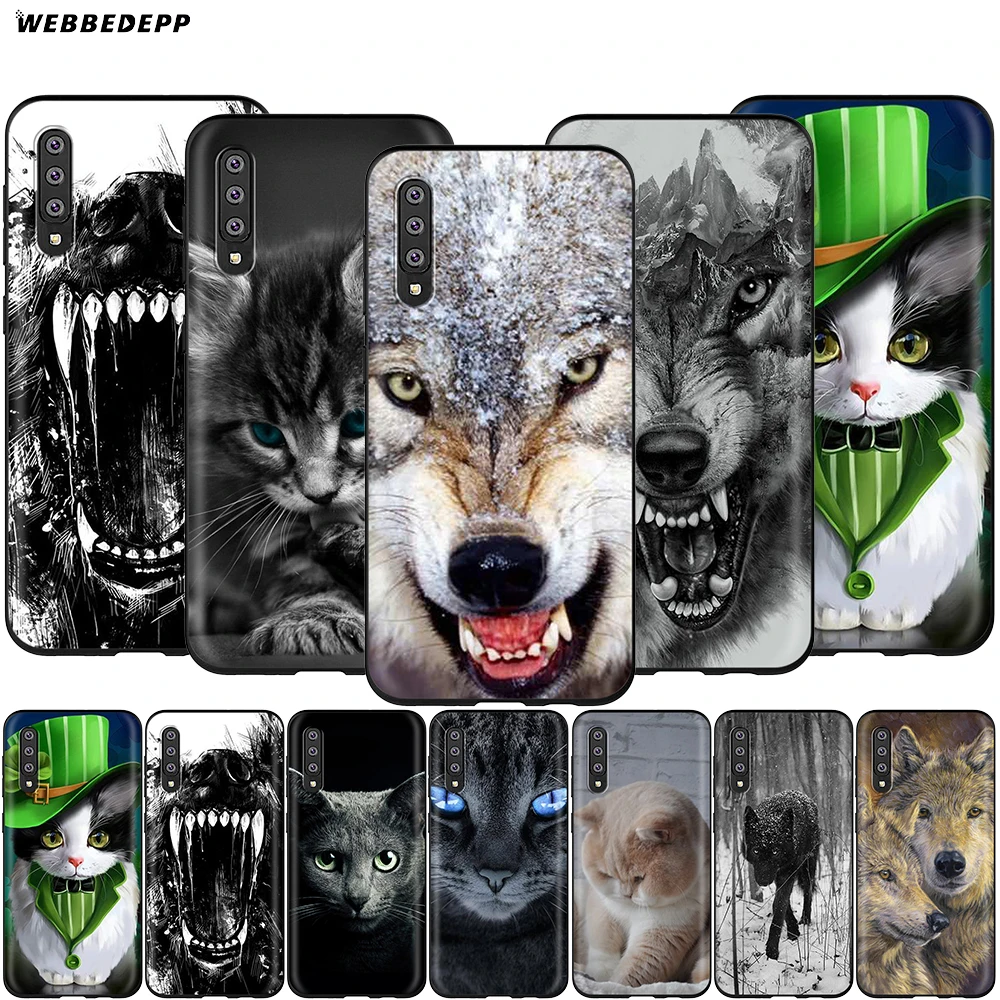 

Webbedepp Cat Wolf Animal Case for Samsung Galaxy S7 S8 S9 S10 Plus Edge Note 10 8 9 A10 A20 A30 A40 A50 A60 A70