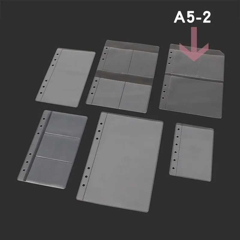 A5-2 10 шт. A5A6A7 прозрачный держатель для хранения карт связывающие кольца блокнот 6 отверстий пакеты для хранения документов открытка банковская карта шаблон - Цвет: A5-2