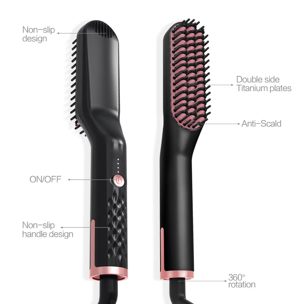 3 in1 Beard Straightener Quick Heater Electric Straightener Curls Hair Comb Brush Men Women Multifunctional Hair Styling Tool 7