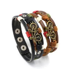 Винтажный велосипедный кожаный браслет для мужчин и женщин ручной работы, плетеная веревка, очаровательный браслет, ювелирные аксессуары, подарок другу