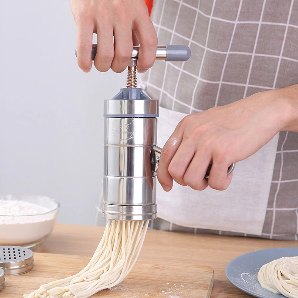 Ручной пресс из нержавеющей стали, бытовая маленькая машина для приготовления лапши с 5 пресс-формы для приготовления спагетти для кухни