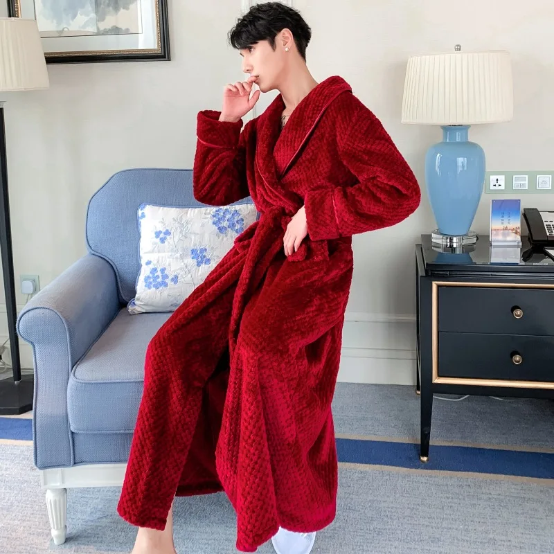 Burgundy boy Пижамы для женщин, зимняя пара, утолщенная и удлиненная Фланелевая пижама, халат юката, Мужская Коралловая флисовая домашняя одежда - Цвет: Burgundy boy