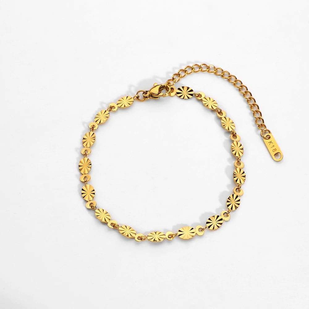 

2022 Vintage Dainty Gold Plated Oval Petal Chain Bracelet for Women Waterproof Stainless Steel Bracelet Fashion Jewelry Gift