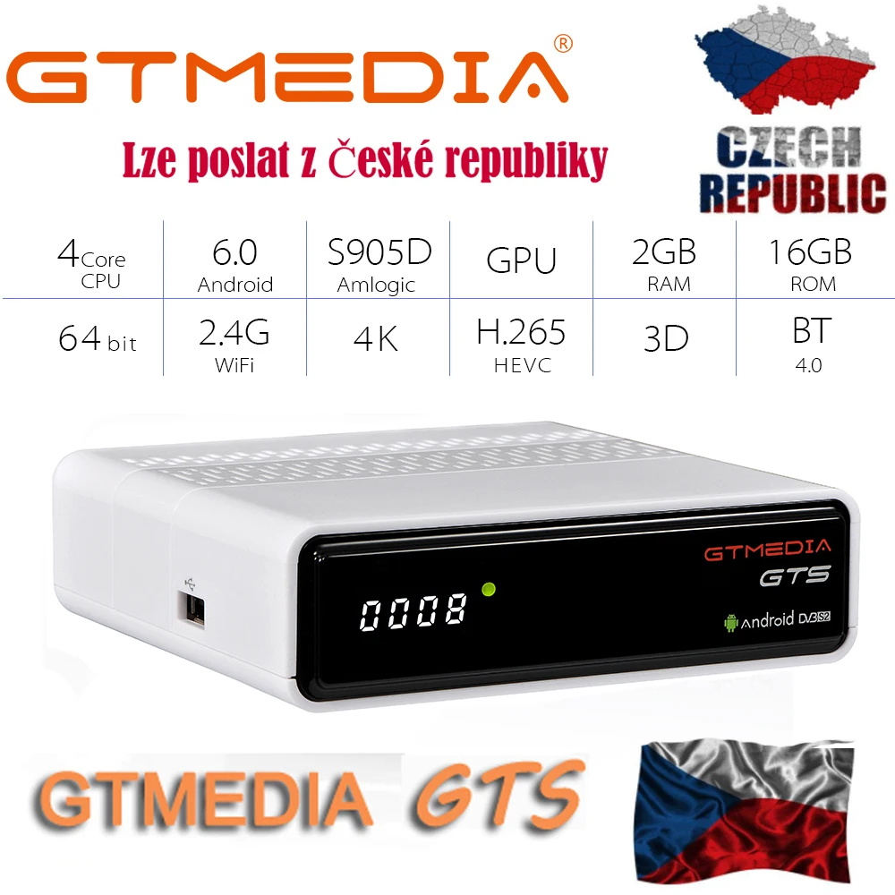 ONLY GTS BOX GTmedia GTS Android 6,0 4K ТВ-приставка комбинированный DVB-S2 спутниковый ресивер 2 Гб ОЗУ 8 Гб ПЗУ Amlogic S905D BT4.0 смарт-приставка - Цвет: ONLY GTS BOX
