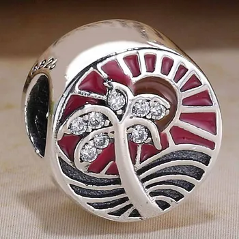 

Original Pink & Orange Tropical Sunset With Crystal Beads Fit 925 Sterling Silver Bead Charm Bracelet Bangle DIY Jewelry