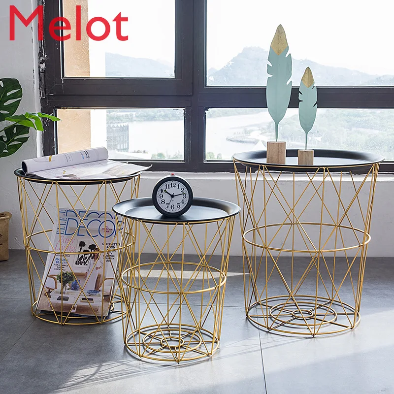 

Multifunction Metal Coffee Table Dirty Storage Basket Tea Fruit Snack Service Plate Tray Bed Living Room Sofa Side