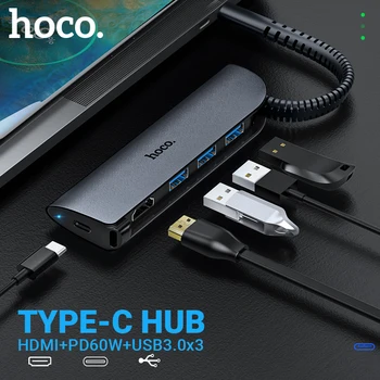 

hoco USB C hub Type C to USB 3.0 4K HDMI PD SD TF aluminum multiport adapter dock splitter port ultra slim for macbook huawei
