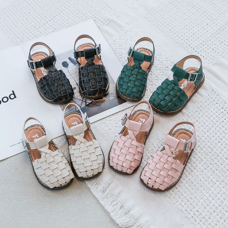 ULKNN Wholesale CHILDREN'S Sandals Korean-style Retro Woven Shoes 2020 Summer Closed-toe Little Girl Princess Shoes Soft Bottom