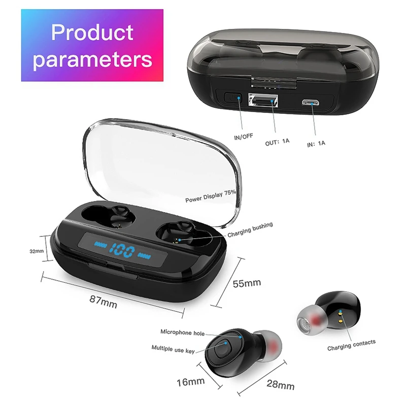 XI10S TWS Sports Wireless Bluetooth Headset Bluetooth 5 0 Stereo In Ear with Digital Display Charging Box Bluetooth Headset