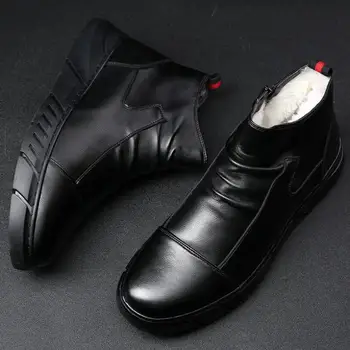 

CS813 men shoes designer Genuine Leather 100% Shearling Wool Fur Lined Short Winter Boots men Ankle Snow Boots Shoes boots for