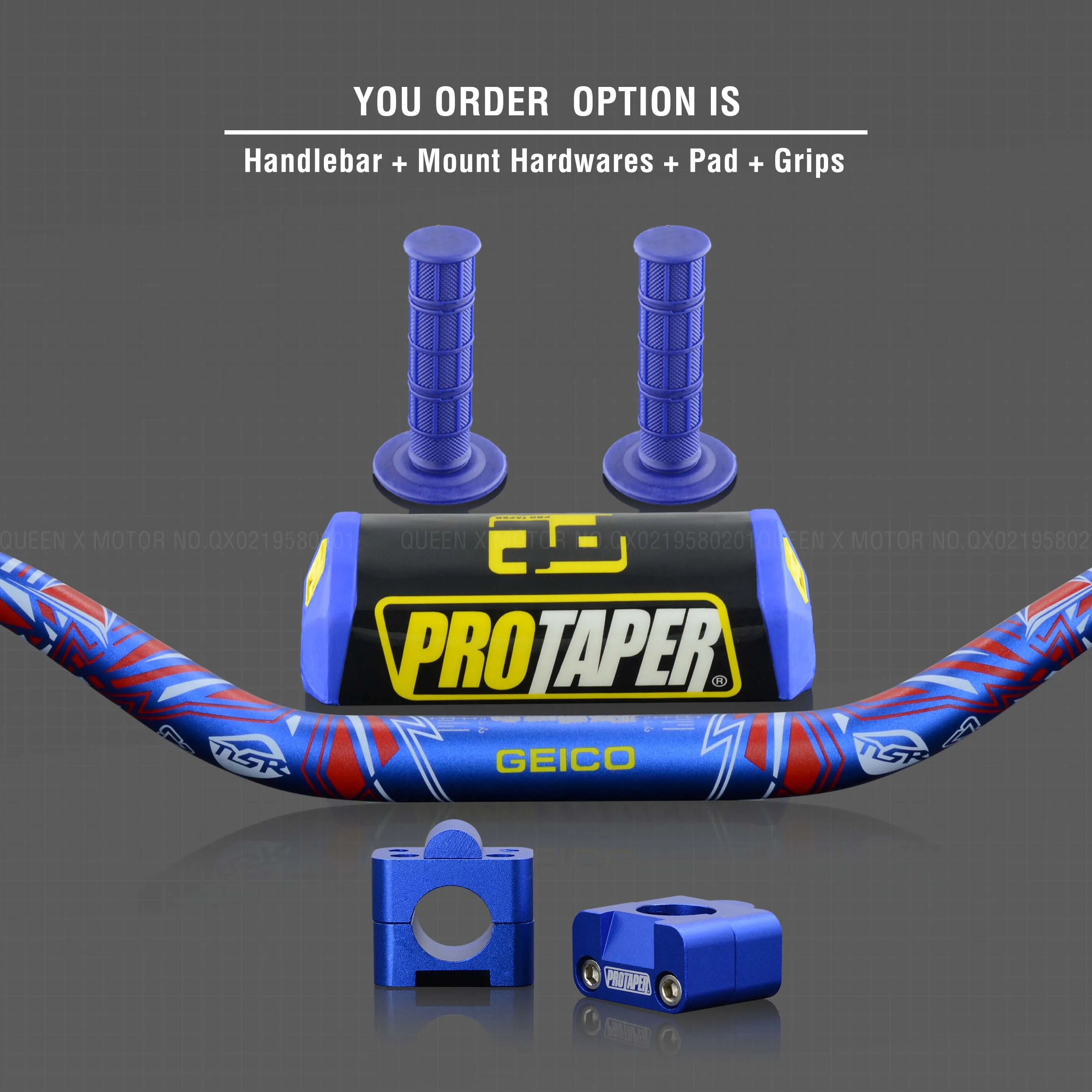 Руль для Pro Taper Pack Bar 1-1/" 6 дней Fatbar Колодки Ручки Pit Pro Racing Dirt Pit Bike мотоцикл с адаптер cnc - Цвет: Blue Full Kit