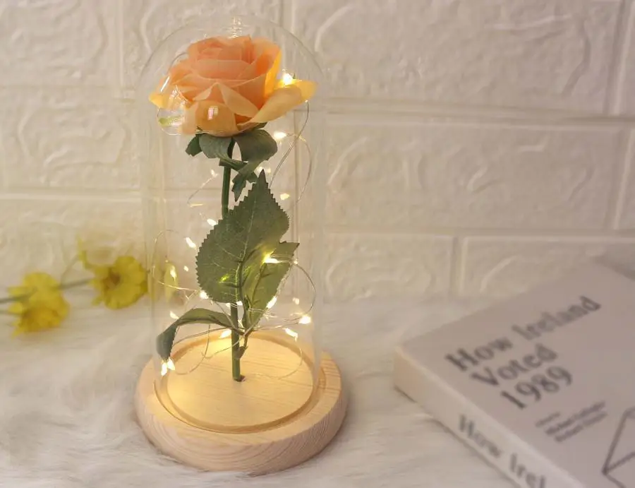 Настоящие Искусственные цветы из шелка пластиковые розы филиал в колбе светодиодный розовый флакон лампы Праздничные вечерние подарочные коробки поддельные цветы