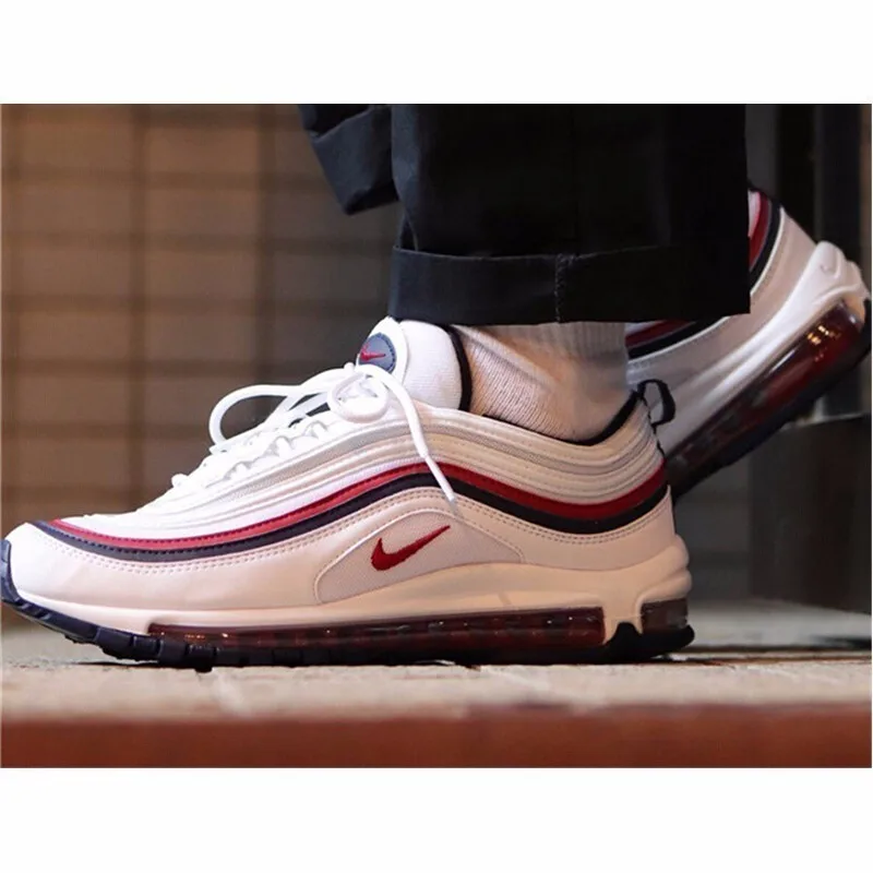 Nike Air Max 97 белые красные мужские кроссовки для бега удобная спортивная обувь с воздушной подушкой кроссовки для отдыха#921733-102